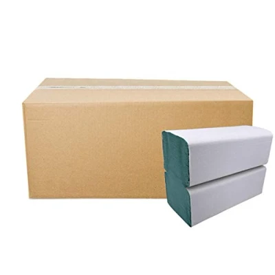 Afbeelding van 5000 stuks vouwservetten, groen, gerecycled, 1 laags, 25 x 23 cm, ZZ/V gevouwen, geschikt voor handdoekdispensers, ideaal horeca, ziekenhuizen, praktijken
