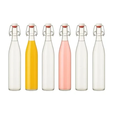 Afbeelding van gouveo Set van 6 glazen flessen 1000 ml met mechanische sluiting, 1 liter fles sluitfles voor water, limonade, sap en sterke drank