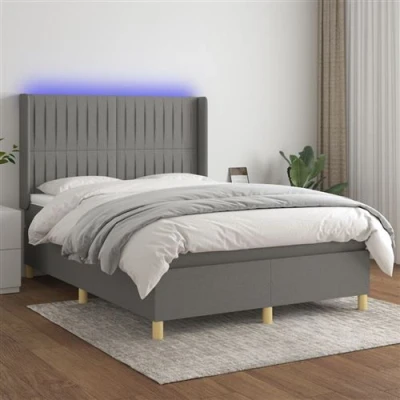 Afbeelding van vidaXL Boxspring met matras en LED stof donkergrijs 140x200 cm