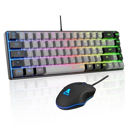 Afbeelding van The G Lab Hydrogen Combo gaming muistoetsenbord, 65% bekabeld, RGB achtergrondverlichting, azerty, compact formaat + gamingmuis, 6 toetsen, 6400 dpi PC/PS4/PS5 grijs/zwart