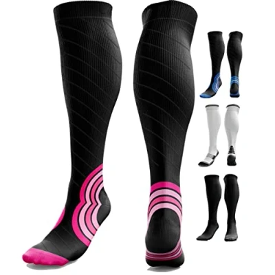 Afbeelding van aZengear compressiekousen voor dames en heren (20 30 mmHg klasse 2), vliegreizen, Pro Sport, recuperatie, anti trombose, zwart/rood, small medium, Wit met zwart