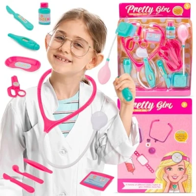 Afbeelding van sun baby Kleine dokter Set 3+ 12 accessoires (stethoscoop, thermometer en meer), naamplaatje voor de gegevens van
