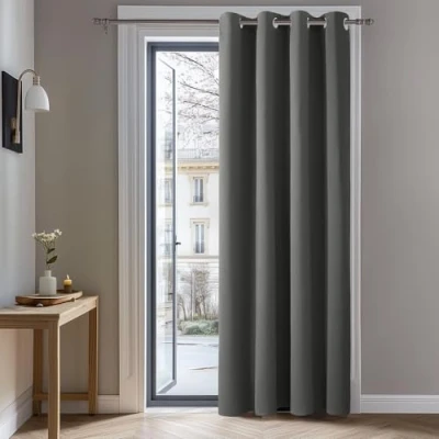 Afbeelding van Deconovo warmte isolerende verduisterende gordijnen, 132x242 CM (breedte x hoogte), gordijnen voor woonkamer en slaapkamer, modern ontwerp met oogjes, lichtgrijs, 1delig