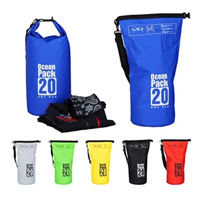 Afbeelding van Relaxdays Ocean Pack 20 liter waterdichte tas strandtas zeilen outdoor plunjezak blauw