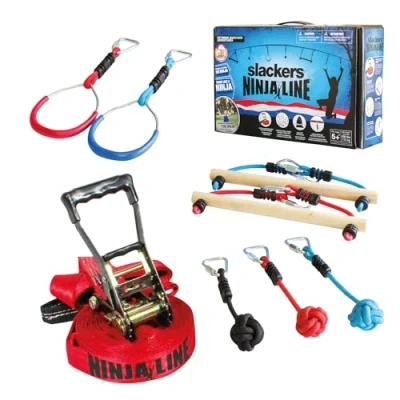 Afbeelding van Schildkröt Slackers USA Ninja Line starterset, 11 meter baan, uitstekende complete delige set, te gebruiken als slackline, 7 obstakels, train jezelf een Ninja, 980020