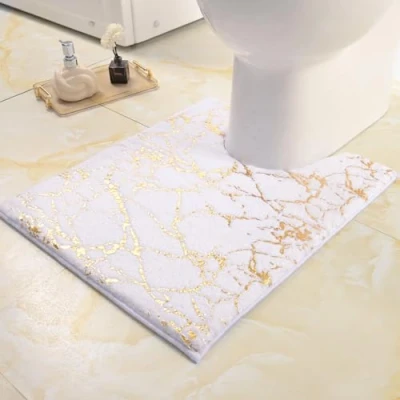 Afbeelding van QJHOMO Badmat, antislip, wasbaar, met witte uitsparing, gouden decoratie, luxe badkameraccessoire van zachte en absorberende microvezel, 50 x cm