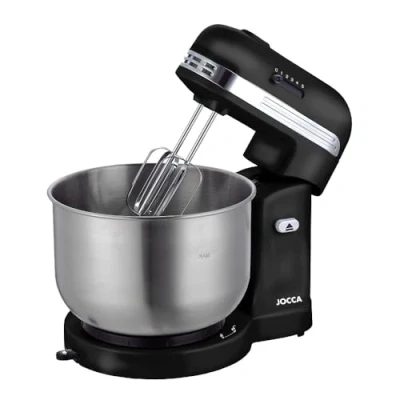 Afbeelding van JOCCA 350 W resposterie kneedmixer met zelfrotatie door wrijving, 5 snelheden, kom van roestvrij staal 3,5 l, kneden, knuppel, emulsie, staven en roerstaaf chroom (zwart)
