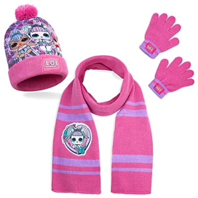 Afbeelding van L.O.L. Surprise! Set muts, sjaal en handschoen voor meisjes met eenhoorn, Kitty Queen Bee, muts handschoenen kinderen, winter, lol poppen, klein cadeau van 4, 5, 6, 7, 8