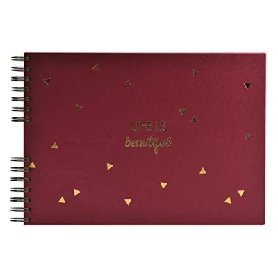 Afbeelding van Exacompta Art. Nr. 16453E Spiraalalbum LIFE 150 foto&#039;s 50 zwarte pagina&#039;s Formaat 32 x 22 cm Omslag van rood glitter structuurpapier Goudmarkering