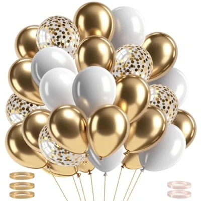 Afbeelding van ZHOUHON 60 stuks gouden ballonnen, verjaardagsballon, ballon confetti wit, gebruikt voor decoratie, babyshower, ballon, bruiloft, verjaardag (goud)