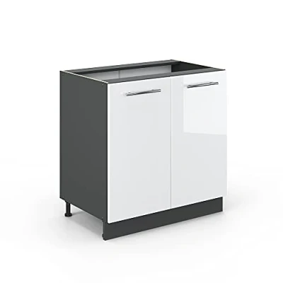 Afbeelding van Vicco Wastafelkast Fame Line, Wit Hoogglans/Grijs, 80 cm met legplank, zonder werkblad