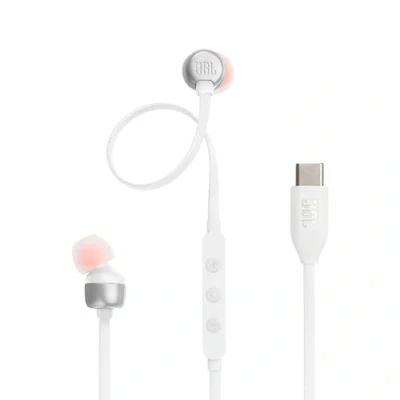 Afbeelding van JBL Tune 310 C, Hi Res bedrade hoofdtelefoon, Pure Bass Sound, USB C aansluiting, knoopvrije platte kabel, afstandsbediening met drie knoppen microfoon, wit