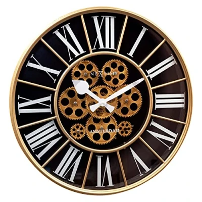 Afbeelding van Nextime Ne 3283Zw Gear Klok William + Bewegende Tandwielen 50 Cm Zwart