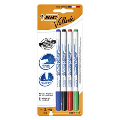 Afbeelding van Set Velleda whiteboardmarkers (zwart/blauw/rood/groen) (BIC)