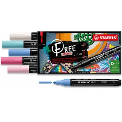 Afbeelding van STABILO FREE Acryl Marker T300 Ronde Punt 2 3 mm Set Candy Met 5 Verschillende Kleuren