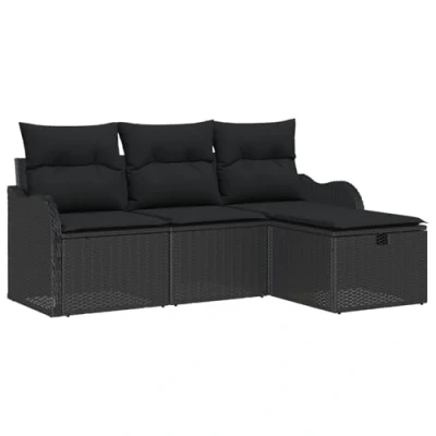 Afbeelding van vidaXL 4 delige Tuin Sofa Set met Kussens Zwart Poly Rattan