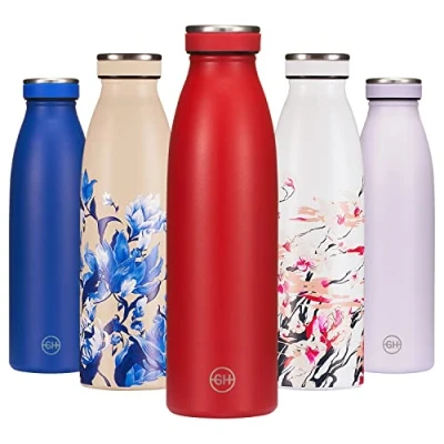 Afbeelding van B2DO for GH isotherme waterfles, 500 ml, robijnrood, herbruikbare metalen dubbelwandige vacuüm drinkfles van roestvrij staal, inox sportdrinkfles, BPA vrije