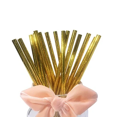 Afbeelding van 100 stuks gouden biologisch afbreekbare papieren rietjes voor verjaardagsfeest, bruiloft, BOFA Eco Tableware goud bruiloft