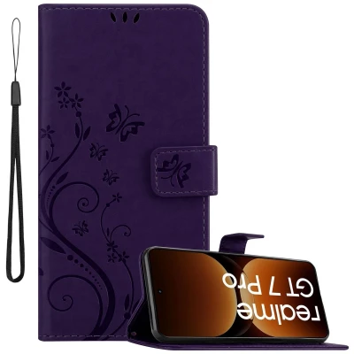 Afbeelding van Cadorabo Hoesje geschikt voor Realme GT7 Pro in BLOEMEN DONKER PAARS Beschermhoes bloemmotief met magnetische sluiting, standfunctie en kaartsleuven Book Case Cover Etui