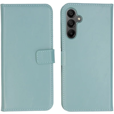 Afbeelding van Selencia Hoesje Geschikt voor Samsung Galaxy A15 (5G) / (4G) Met Pasjeshouder Echt Lederen Bookcase lichtblauw