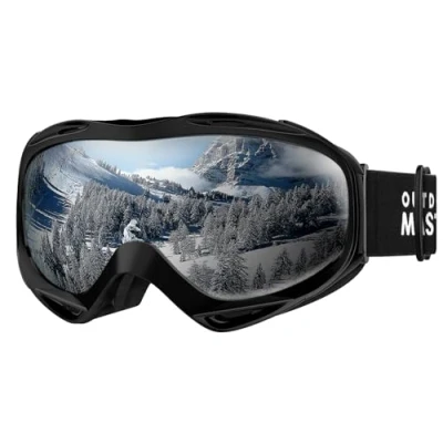 Afbeelding van OutdoorMaster OTG skibril, snowboardbril, zittend bovenop de bril, voor mannen, vrouwen en jongeren, 100% uv bescherming (zwarte boog, grijs, VLT lens, 10% witte boog)