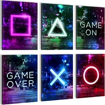 Afbeelding van Game Console Gamer 90 x 80 cm Meteen ophangen muurdecoratie wanddecoratie woonkamer canvas schilderijen slaapkamer