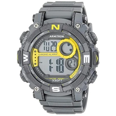 Afbeelding van Armitron 40/8284 Digitaal chronograaf sporthorloge met harsband voor heren, Grijs/Geel, 40/8284YGY