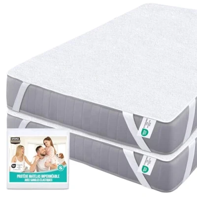 Afbeelding van Utopia Bedding Waterdichte matrasbeschermer, 180 x 200 cm, 2 stuks, met 4 elastische hoeken, matrasbeschermer van badstof g/m², ademende matrashoes