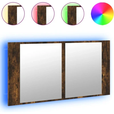 Afbeelding van vidaXL Badkamerkast met spiegel LED 90x12x45 acryl gerookt eikenkleur
