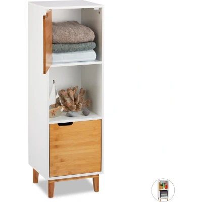 Afbeelding van Relaxdays wandkast wit met deur MDF en bamboe boekenkast Scandinavisch design 3