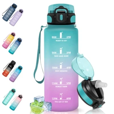 Image de Motswedi Gourde Sport, 1500 ml Anti Fuite, Paille, Sans BPA, avec Réutilisable, Gourde, Facile à Transporter, Bouteille d&#039;eau pour Yoga, Cyclisme, Fitness, Camping, Vert Rose