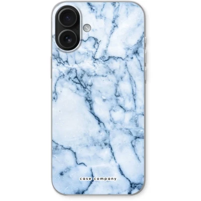 Afbeelding van Case Company® hoesje geschikt voor iPhone 16 Plus Blauw marmer Soft Cover Telefoonhoesje Bescherming aan alle Kanten en Schermrand