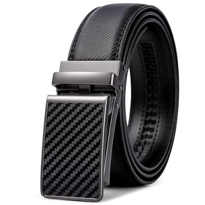 Afbeelding van Frentree automatische leren riem voor heren met ratel, 35 mm echt lederen zonder gaten gesp, in te korten riem, zwart.