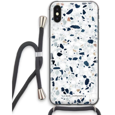 Afbeelding van Case Company® hoesje met Koord geschikt voor iPhone XS Terrazzo N1 Telefoonhoesje Zwart Extra Bescherming aan alle Kanten en Over de Schermrand