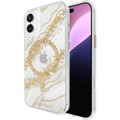 Afbeelding van Case Mate Karat Granite geschikt voor iPhone 16 Plus Hoesje compatible met MagSafe Graniet Marmer Goud Telefoonhoesje 3 meter valbescherming
