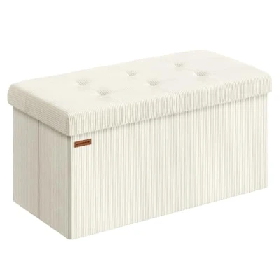 Afbeelding van SONGMICS Voetenbank met opbergruimte, opvouwbare bank, 38 x 76 cm, voetensteun, bedbank, opbergkist, belastbaar tot 300 kg, woonkamer, slaapkamer, hal, crèmewit LSF603W01