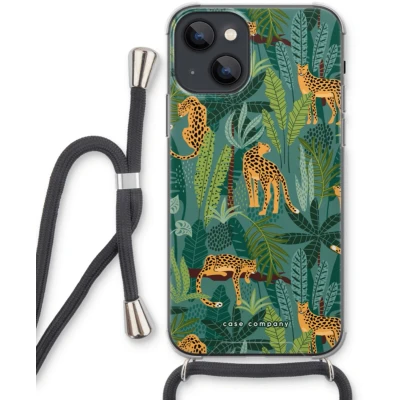 Afbeelding van Case Company® hoesje met Koord geschikt voor iPhone 13 mini Luipaard 2 Telefoonhoesje Zwart Extra Bescherming aan alle Kanten en Over de Schermrand