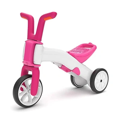 Afbeelding van Chillafish Bunzi: Babydrager om te bouwen tot loopfiets, 2 in 1 schaalbare loopwagen met verstelbaar zitje voor kinderen van 3 jaar, stille wielen binnen en buiten spelen, roze