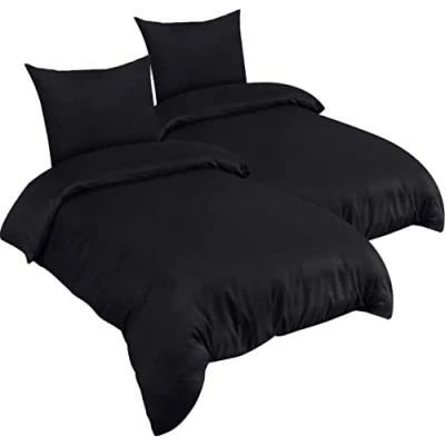 Afbeelding van Utopia Bedding Dekbedovertrekset van zachte microvezel 2 Dekbedovertrekken 135 x 200 cm met kussenslopen 80 Beddengoed Zwart