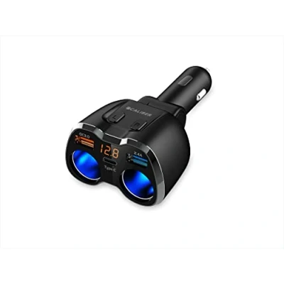Afbeelding van Caliber Autolader Sigarettenaansteker Splitter 2x USB 1x C 12/24 V Snellader LED met spanningsmeter (PS23)