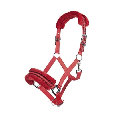 Afbeelding van HKM Nylonhalster Glitter polarfleece voering rood Full