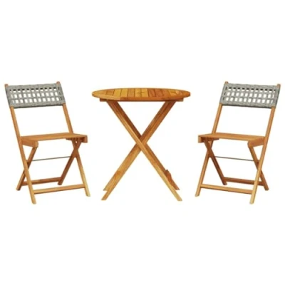 Afbeelding van vidaXL 3 delige Bistroset poly rattan en massief hout grijs