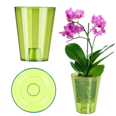 Afbeelding van KADAX Bloempot, orchideeënpot, eenvoudige bloempot voor orchidee, juveniel, madeliefje, keuken en woonkamer (diameter 12 cm, rond, groen)