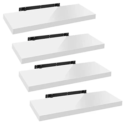 Afbeelding van WOLTU Wandplanken, 4 stuks, zwevend rek, boekenrek, cd, dvd, houten plaat, 80 x 22,9 3,8 cm, wit, RG9480ws