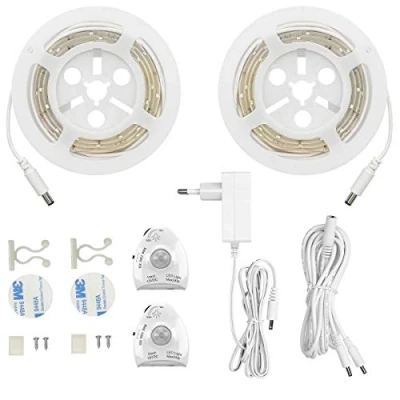 Afbeelding van LED bedlicht met bewegingssensor, bed lichtbalk nachtlampje baby stopcontact strip dimbaar, bewegingsmelder lichtlijst, licht warm wit
