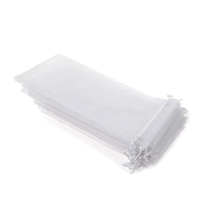 Afbeelding van 50 witte organzazakjes afmetingen 26 cm x 6 ideaal voor lange voorwerpen (waaiers, pennen, (wit)