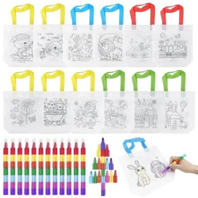 Afbeelding van Lixiluxia Set van 12 kleurrugzakken voor kinderen en stapelbare potloden (7 kleuren in 1), kleurtassen, kinderkleurtassen, kleurtassen