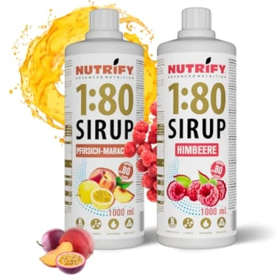 Afbeelding van NUTRIFY Vital Fitness Drink 2 flessen siroop 1:80, x 1 liter, perzik, vruchtenvruchtenconcentraat met vitaminen en L carnitine zonder suiker, 160 liter sportdrank, caloriearm,