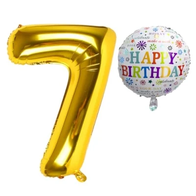 Afbeelding van ballon 7e verjaardag XXL aluminium 101 cm + 45 decoratief lint 5 m folieballon 7 geschikt voor helium herbruikbaar verjaardagsdecoratie jongens en meisjes vorm