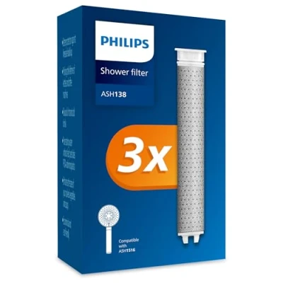Image de Philips Pommeau de douche avec filtre Lot 3 filtres rechange Élimine efficacement le chlore et autres grosses particules Capacité filtration : 1 mois